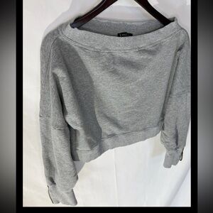 Very J Women's Cropped Off Shoulder Cotton Sweatshirt Zip Sleeves Gray Large